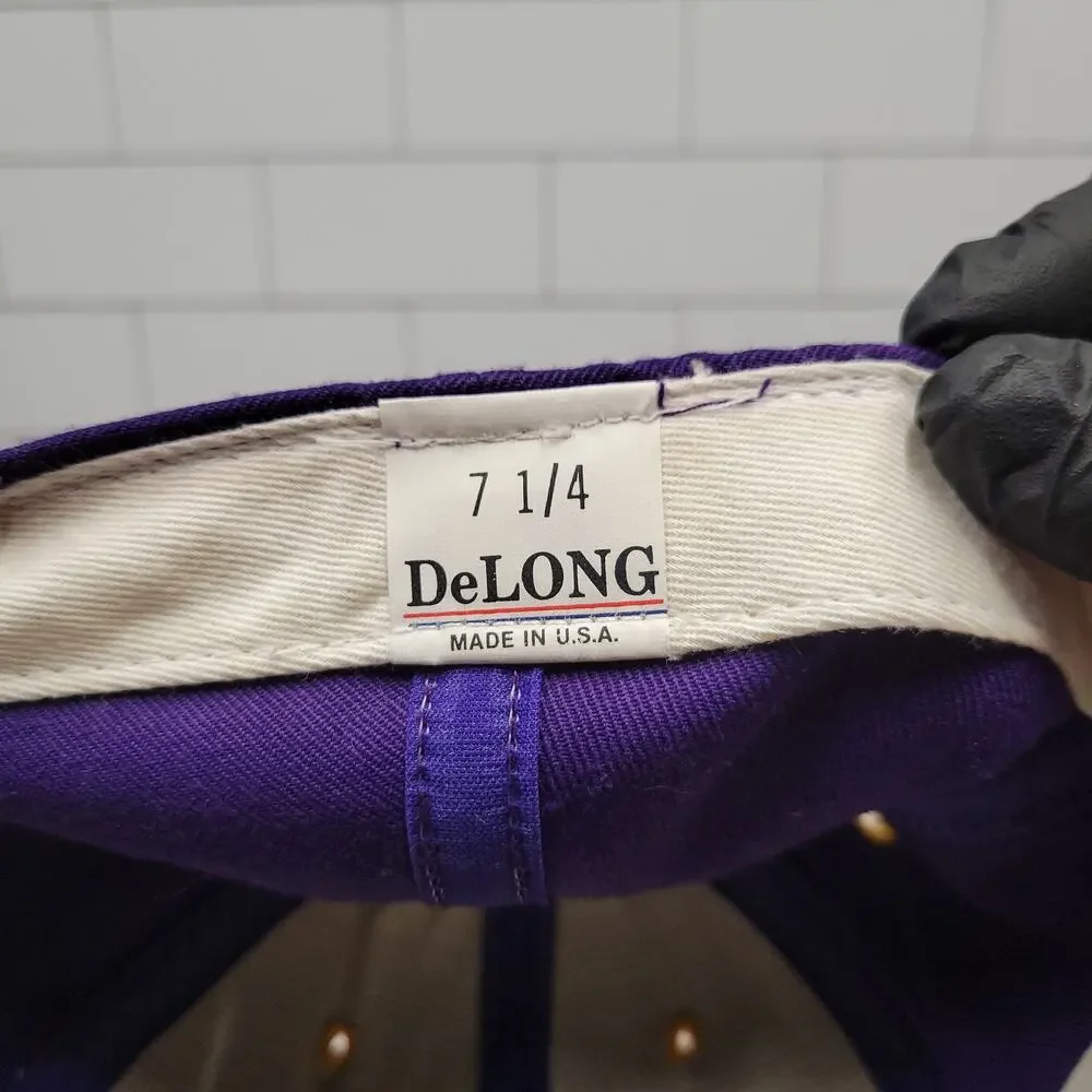Vintage DeLONG UW Stevens Point  Pointers Fitted Hat 7 1/4 Made USA Purple Gold